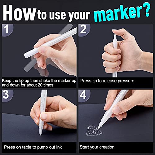 White Paint Pen Acrylic Marker: 8 Pack 0.7mm White Paint Marker for Metal, Art, Wood, Black Paper, Plastic, Ceramic, Metallic, Rock Painting, AKARUED