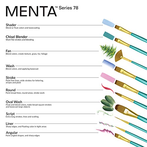 Royal & Langnickel Menta, 5pc Shader Variety Brush Set, Includes - Wash, Round, Shader, Angular & Liner Brushes - WoodArtSupply