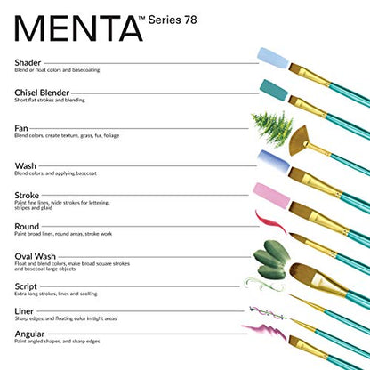 Royal & Langnickel Menta, 5pc Shader Variety Brush Set, Includes - Wash, Round, Shader, Angular & Liner Brushes - WoodArtSupply