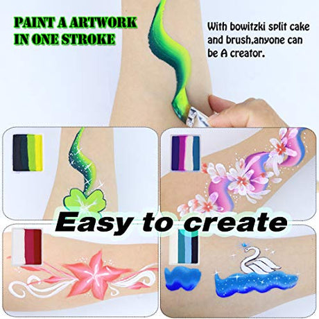 Bowitzki Professional Face Painting Kit For Kids Adults12 x 10gm Face Paint Set Stencil One Stroke Split Cakes Palette Non Toxic Rainbow Flora Bowitzki