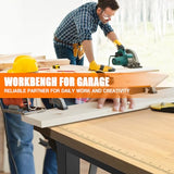 LARBANKE 48" Adjustable Workbench with Wheels,Heavy-Duty Rubber Wood Worktable with Power Outlets & Precision Scales & Foot Pads,2000 LBS Load LARBANKE