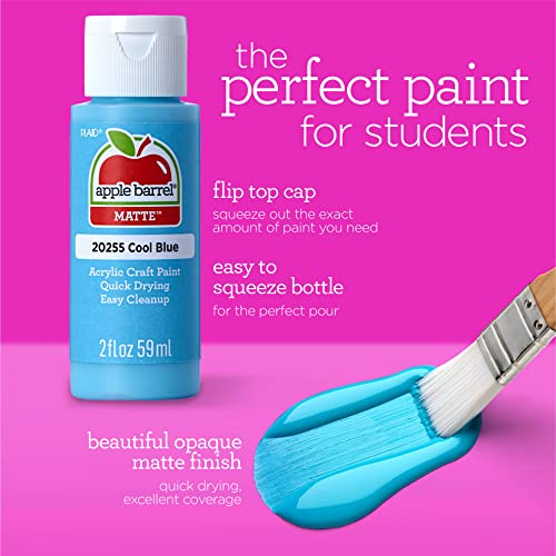 Apple Barrel Art Lessons Paint and Brush Set, 34 pc Kit Including 23 2 fl oz Apple Barrel Acrylic Paint Colors, 1 2 fl oz bottle of Mod Podge Matte, Apple Barrel