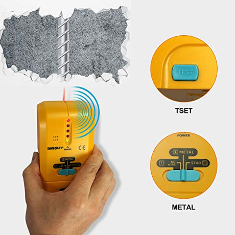 ALLOSUN TS73 3 in 1 LED Wood Stud FinderMulti Stud ScannerElectronic Stud Sensor Wire Cable Wall Metal Detector Finder Home Decoration, yellow ALLOSUN