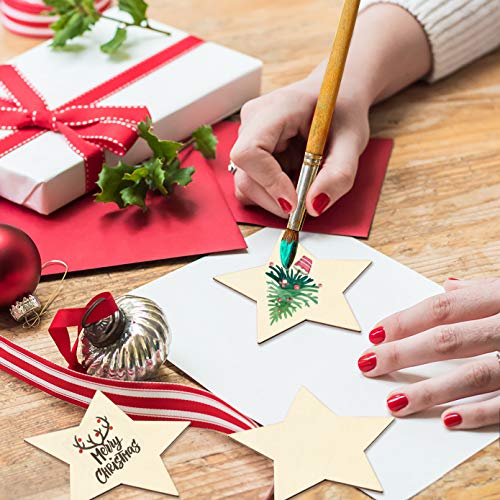 60 Pieces 5 Inch Unfinished Wooden Star Blank Natural Wood Slices Wooden Cutout Tiles for DIY Crafts Home Decoration Painting Staining Coopay