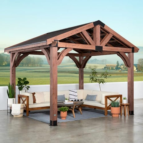 Backyard Discovery Arlington 12x10 All Cedar Gazebo, Walnut, Insulated Steel Roof, Water Resistant, Wind Resistant up to 100 MPH, Withstand 6,391 lbs Backyard Discovery