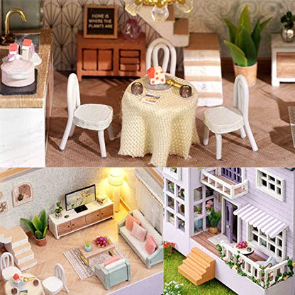 TuKIIE DIY Miniature Dollhouse Kit with Furniture, 1:32 Scale Creative Room Opened & Closed Mini Wooden Doll House for Kids Teens Adults(Happy House) - WoodArtSupply