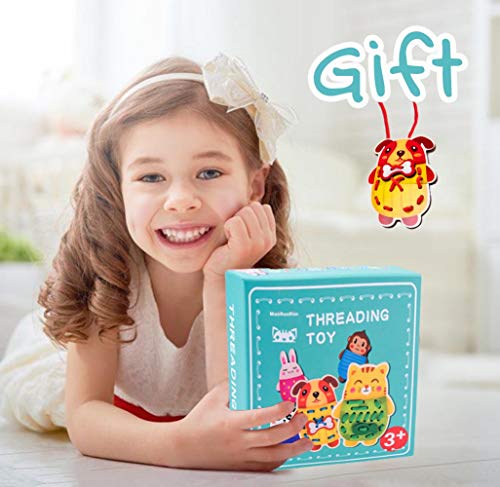 Promise Babe 5 Pack Animals Lacing Cards Wood Block Puzzle Threading Toys Montessori Toy Sewing Cards for Toddler Educational Preschool Toys… Promise Babe