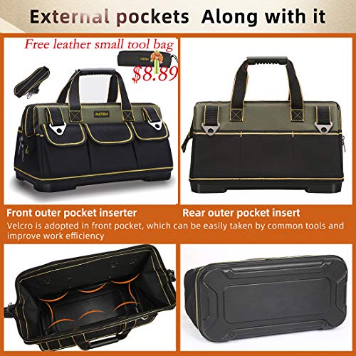 FASTECH 22-inch Wide Mouth Tool Bag with Water Proof Molded Base，Wide Mouth Tool Tote Bag,Waterproof Tool Organizer Bag for Men with Adjustable FASTECH