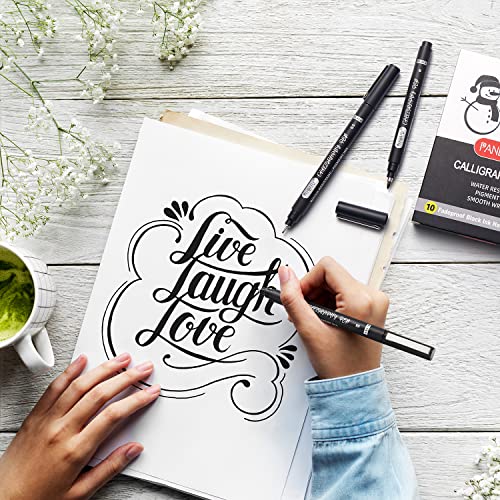 PANDAFLY Calligraphy Pens, 10 Size Calligraphy Pens for Writing, Hand Lettering, Art Drawing, Sketching, Scrapbooking, Journaling, Calligraphy Brush PANDAFLY