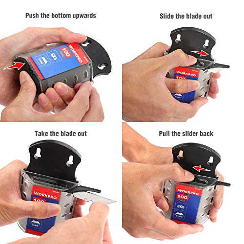 WORKPRO Utility Knife Blades, SK5 Steel, 100-Pack with Dispenser WORKPRO