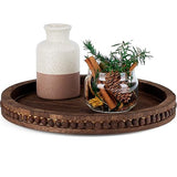SimpleArt Wooden Decorative Tray, Coffee Table Tray with Wood Beaded Farmhouse Round Serving Tray for Rustic Home Decor,Tray for Kitchen Countertop SimpleArt