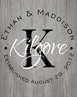 Personalized Printed Wood Family Name Sign With Established Date And Monogram 16x20 MRC Wood Products