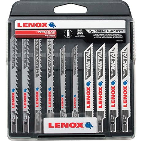 LENOX Tools 1994459 U-Shank General Purpose Jig Saw Blade Kit with Hard Case, 10Piece Lenox