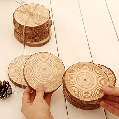 TAICHEUT 100PCS 3.5-4 Inch Natural Wood Slices, Unfinished Wood Slices Wooden Bark Slices Log Circles for Painting, Coasters, Ornaments and Craft