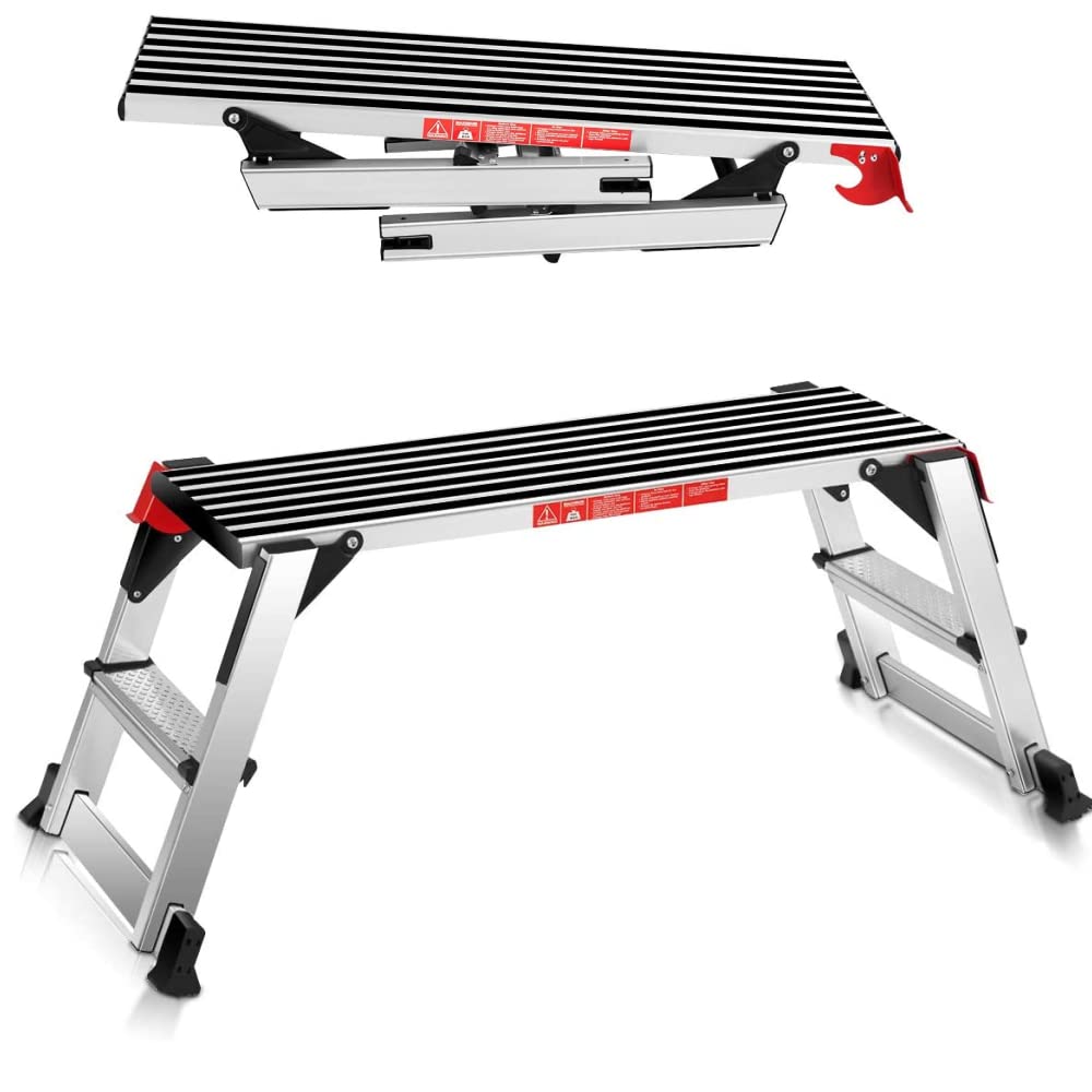 ERGOMASTER Work Platform Bench Aluminum Drywall Safe CE Approved of Capacity 330 LBS Heavy Duty Portable Bench Folding Ladders with Non Skid Rubber ERGOMASTER