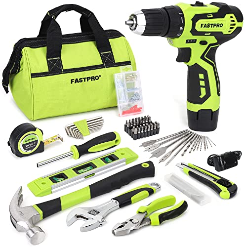 FASTPRO 175-Piece 12V Cordless Drill Set, Drill Driver and Home Tool Kit, House Repairing Tool with 12-Inch Storage Tool Bag, For DIY, Home FASTPRO