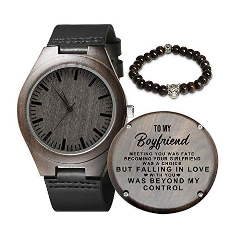 Kenon Personalized Wood Watches Gifts for Boyfriend, Engraved Handmade Mens Wood Watches for Boyfriend Christmas Anniversary Valentine's Day Gifts Kenon