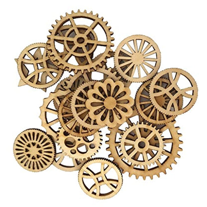 barenx 100pcs Mixed Hollow Gear Unfinished Wood Pieces Wood Hanging Embellishments