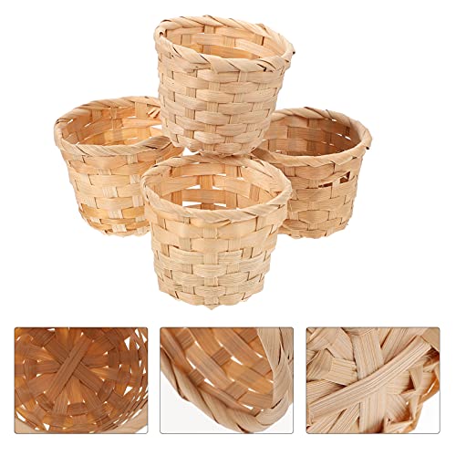 Zerodeko 10PCS Miniature Artifical Wood Woven Baskets, Mini Woven Baskets Without Handles for Home Office Table Party Favors Crafts Decoration