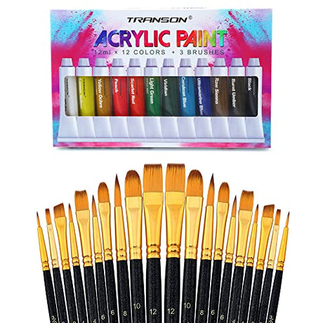 Transon 20pcs Art Painting Brush Set with Acrylic Paint Set 12-Color TRANSON