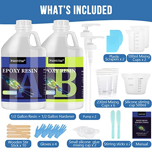 Epoxy Resin 1 Gallon - Crystal Clear Epoxy Resin Kit - Self-Leveling, High-Glossy, No Yellowing, No Bubbles Casting Resin Perfect for Crafts, Table FUHITIM