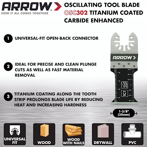 Arrow OSC9500-A Oscillating MultiTool Kit, Sander Tool, and Drywall Saw, Use for Polishing, Grinding, Scraping, Includes Storage Tool Bag, Titanium Arrow Fastener