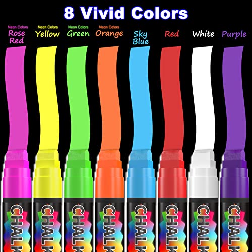 FansArriche Window Markers - 15mm Jumbo - 8 Pack of Neon Chalk Pens - Liquid Chalk Bright Car Markers, Chalkboard Markers for Windows, Blackboard, FansArriche