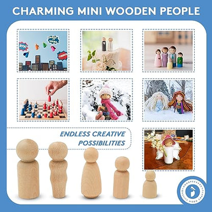 Wood Peg Doll Set, 40 Piece Wood Peg Family (Toy Peg People: Dad, Mom, Angel, Child, Baby) Unfinished for Crafts & Play, by Woodpeckers
