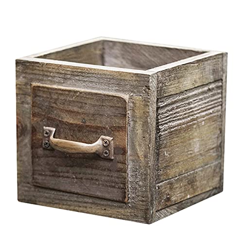 Country Style Wood Planter Box [1-Drawer] Rustic Wooden Flower Box - 5.5"x5.5" Square Planter - Small Wood Crates Unfinished Succulent Planters - Primo Supply