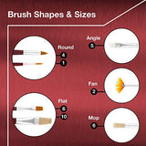 U.S. Art Supply 12-Piece Long Handle Nylon Hair & Bristle Artist Paint Brush Variety Set Red Handle U.S. Art Supply