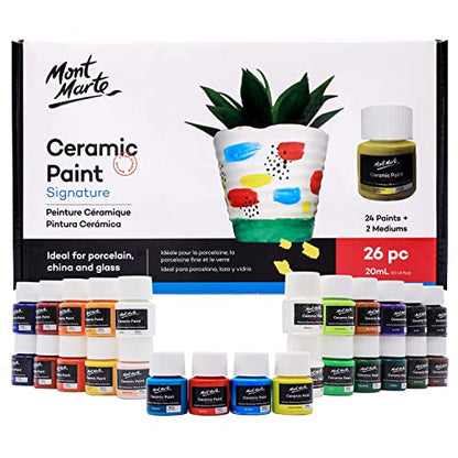 MONT MARTE Ceramic Paint Set Signature 26 x 0.7 US fl.oz (20ml) Multicolor, Vibrant Ceramic Paint, Suitable for Porcelain, Glass, China, Acrylic - WoodArtSupply