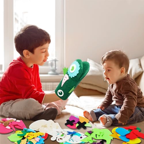 WATINC 18Pcs Hand Puppets Making Kit for Kids Art Craft Felt Sock Monster Puppet Creative DIY Make Your Own Puppets Pipe Cleaners Pompoms WATINC
