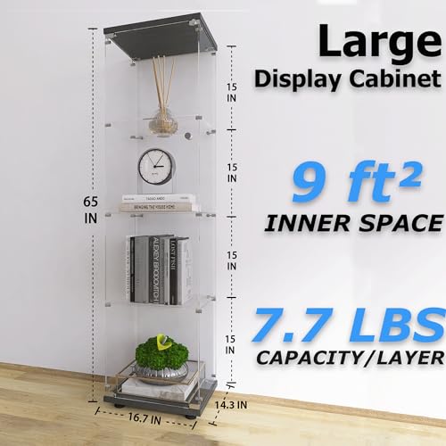 nifoti 4-Tier Floor Standing Glass Display Cabinet with Lockable Door for Collectibles and Trophies nifoti