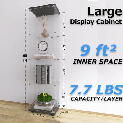 nifoti 4-Shelf Glass Display Cabinet,Floor Standing Glass Curio Cabinets Bookshelf with Door&Locks,Toys Display Case Trophy Display Case,for Living