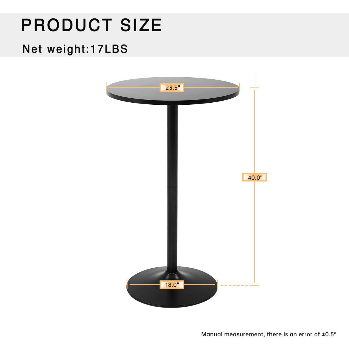 Modern 40" Black Round Bar Table with Solid Top and Sturdy Metal Base Dopinmin