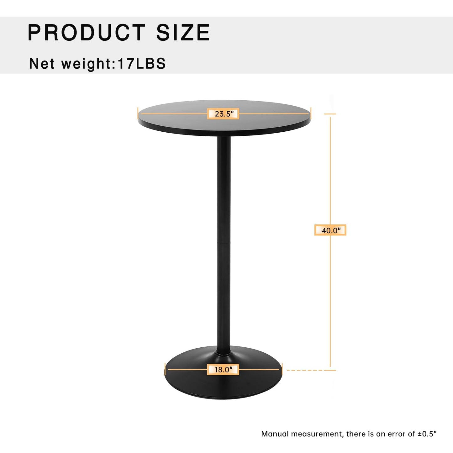 Modern 40" Black Round Bar Table with Solid Top and Sturdy Metal Base - WoodArtSupply