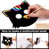 KXCOFTXI Halloween Mask Craft Kit for Kids, 52 Pcs Kids Magic Scratch Paper Animal Masks, DIY Rainbow Scratch Art Masks for Halloween and Animal KXCOFTXI