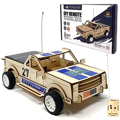 TOYLOGS Wooden Car Model Kit Truck - DIY 3D Puzzle Toy with Remote Control, Solar Power Panel - STEM Projects for Kids Ages 8-12, Educational Science TOYLOGS