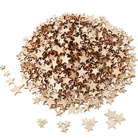 800 Pieces Christmas Wooden Stars Blank Wooden Star Slices Mini Star Embellishments Assorted Size Wooden Star Ornament for DIY Christmas Craft Making Syhood