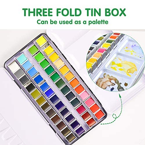 PENTRISTA Watercolor Paint set, 48 Colors Premium Solid Watercolor Half Pans in Tin Box, 1 refillable Water Brush Pen, Art Pigment Kit Perfect for PENTRISTA