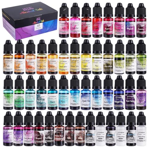 LET'S RESIN 48pcs Concentrated Alcohol Ink Set, Vibrant Colors Alcohol-Based Resin Ink for Epoxy Resin, Alcohol Paint Dye for Resin Art, Tumblers, LET'S RESIN