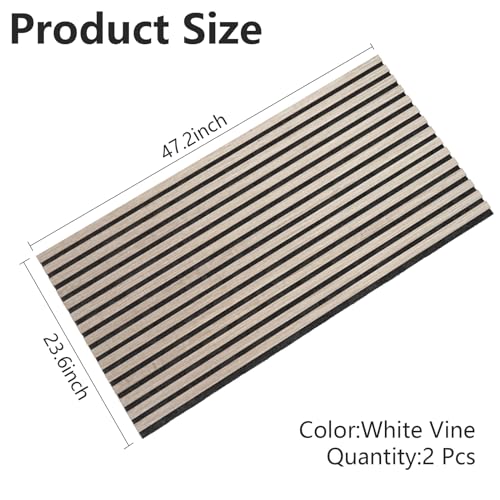 2 Pack Acoustic Wood Wall Panels, 47.2'' x 23.6'' Wood Slat Wall Panels for Interior Wall Decor 3D Fluted Sound Absorbing Panel, White Vine DGSL
