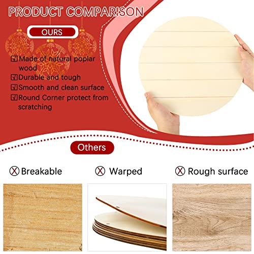 Whaline 5Pcs 12 Inch Christmas Wood Circles for Crafts Holiday Rustic Blank Wood Sign Unfinished Round Wood Slices Door Hanger Wood Plaques for Xmas Whaline