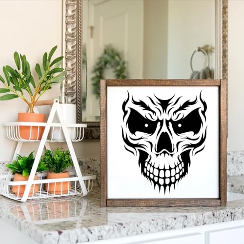 Skull Stencils for Painting On Wood Flame Skeleton Hand Finger Fire Templates for Airbrushing Art Crafts Plastic Reusable Wood Burning Stencils for Pkqon