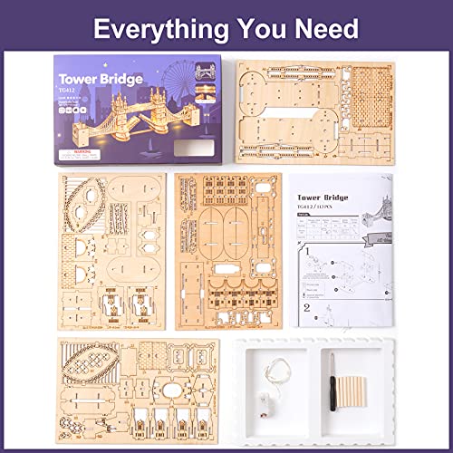 RoWood London Tower Bridge 3D Wooden Puzzle with LED Lights for Adults RoWood