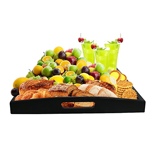 DILLMAN Serving Tray Large Black Wood Rectangle Food Tray Butler Tray Breakfast Tray with Handles (Large) DILLMAN
