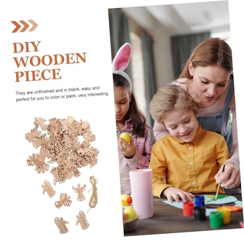 VOSAREA 50pcs Wooden Angel Pendant Christmas Wood Cutouts Small Wood Angel Cutouts Holiday Nursery Decor Blank Drawing Wing Hollow Out Angel Wings VOSAREA