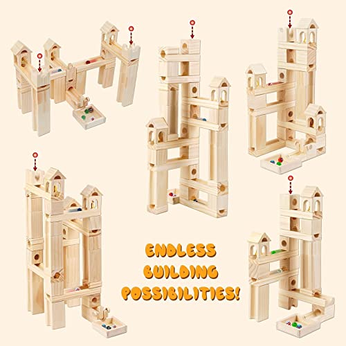 Wooden Marble Run for Kids Ages 4-8, 65 Pieces Wood Building Blocks Toys and Construction Play Set, Marble Track Maze Game STEM Learning Toys Gifts - WoodArtSupply