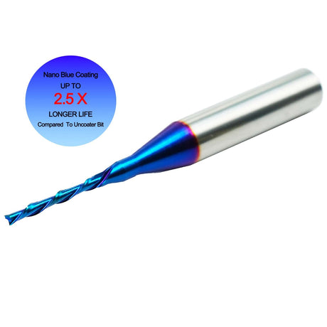 2 PCS CNC Router Bit Down Cut 1/16 inch Cutting Dia 1/4 inch Shank Solid Carbide End Mill with Nanco Blue Coating CNC Bits for Wood Cut 3D Carving YOKISHUN