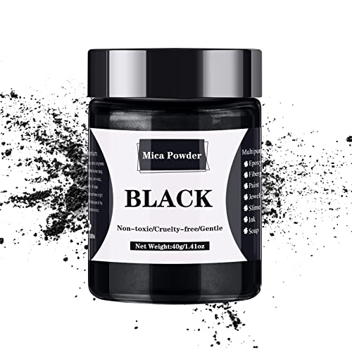 Mica Powder - 40g Mica Powder for Epoxy Resin - Pigment Powder Dye for Resin/Eye Shadow/Soap Making/Nails/Bath Bombs etc. (Black) - WoodArtSupply